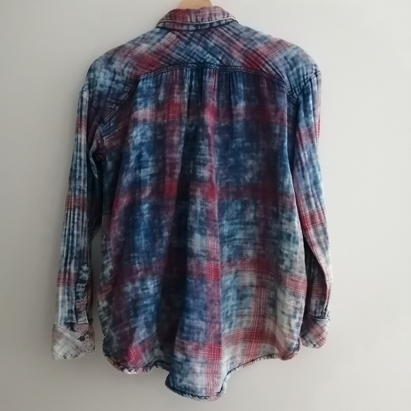 Free People Double Dip Dye Plaid Button Up Gauzy Cotton XS - Picture 4 of 16